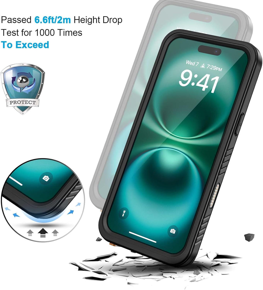Lanhiem Magnetic for iPhone 16 Pro Case, IP68 Waterproof Case with Screen Protector [Built in Camera Protector], Heavy Duty Shockproof MagSafe Phone Case for iPhone 16 Pro - 6.3” (Black)