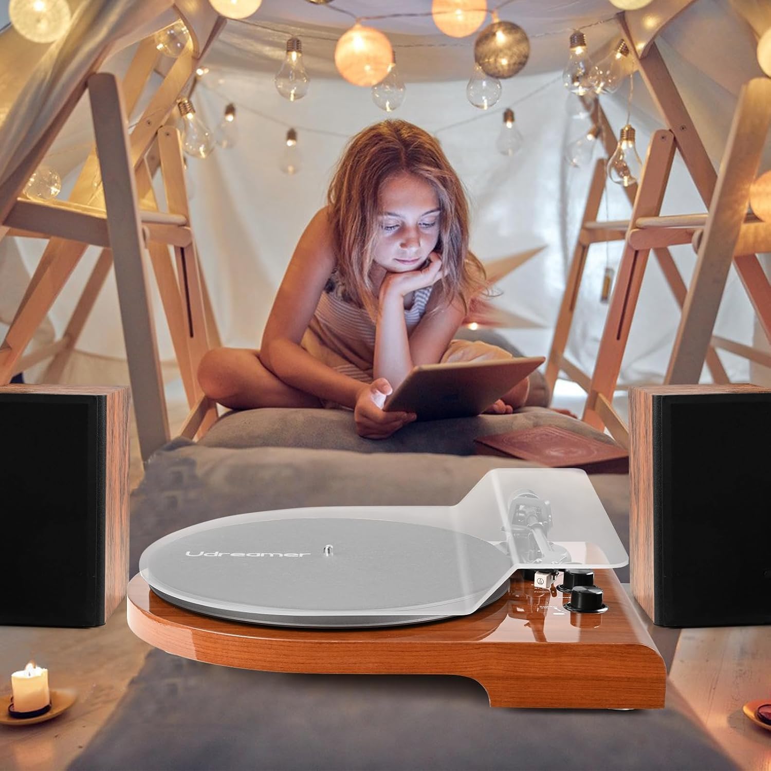 Vinyl Record Player with Bluetooth Input Output,Turntable with Built-in Preamp,USB Recording,Speed Adjustment,Counterweight and Moving Magnet Stylus,Upgraded Single-Platter Design (No Sub-Platter)