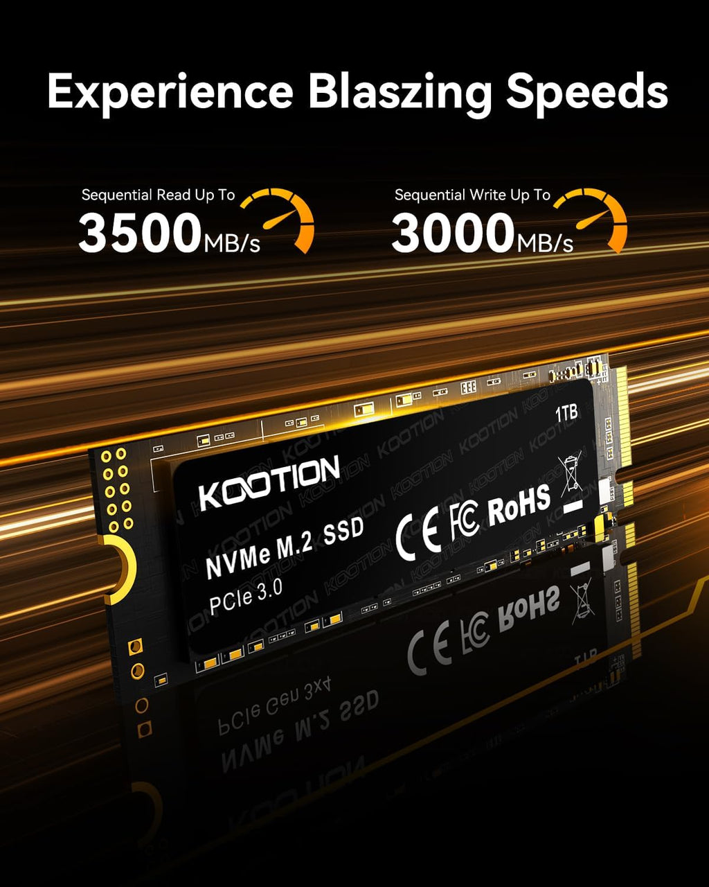 KOOTION 1TB NVMe Internal SSD PCIe 3.0, M.2 2280 NVMe Gen 3 Internal Solid State Drive Up to 3500MB/s, Less Heat for PC/Laptop