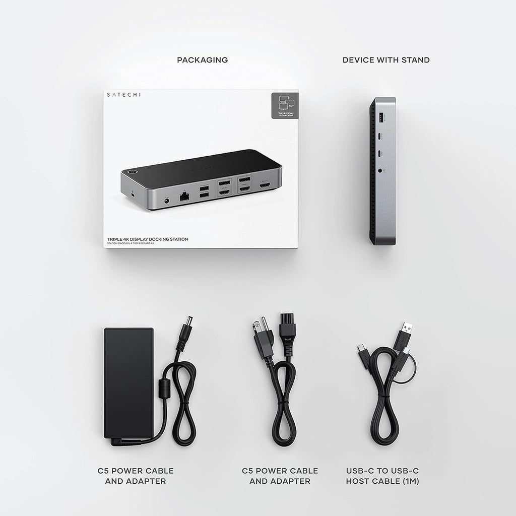 Satechi 13 in 1 Triple 4K USB C Docking Station, 100W Charging, 2 DP, 3 HDMI, 2 USB C, 3 USB-A, Gigabit Ethernet, and Audio Jack for Mac/Windows, MacBook Air/Pro M4/M3/M2/M1, DisplayLink Required