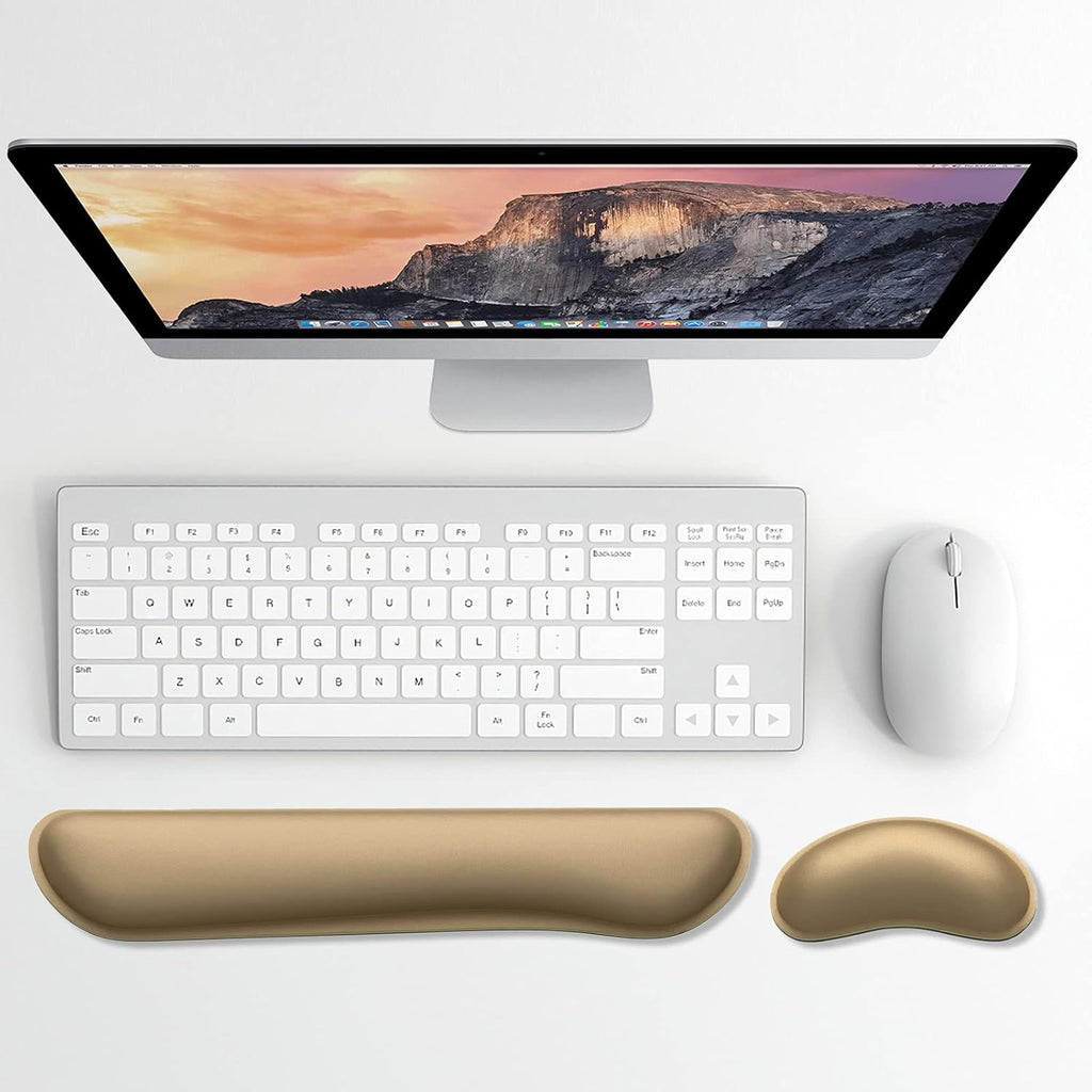 Dapesuom Enlarge Keyboard Wrist Rest, Memory Foam Wrist Cushion for Desk Mats Support, Cute Typing Pain Relief Keyboard Mouse Pad Rests Set with Non-Slip Base for Gaming Laptop Office, Leather Brown
