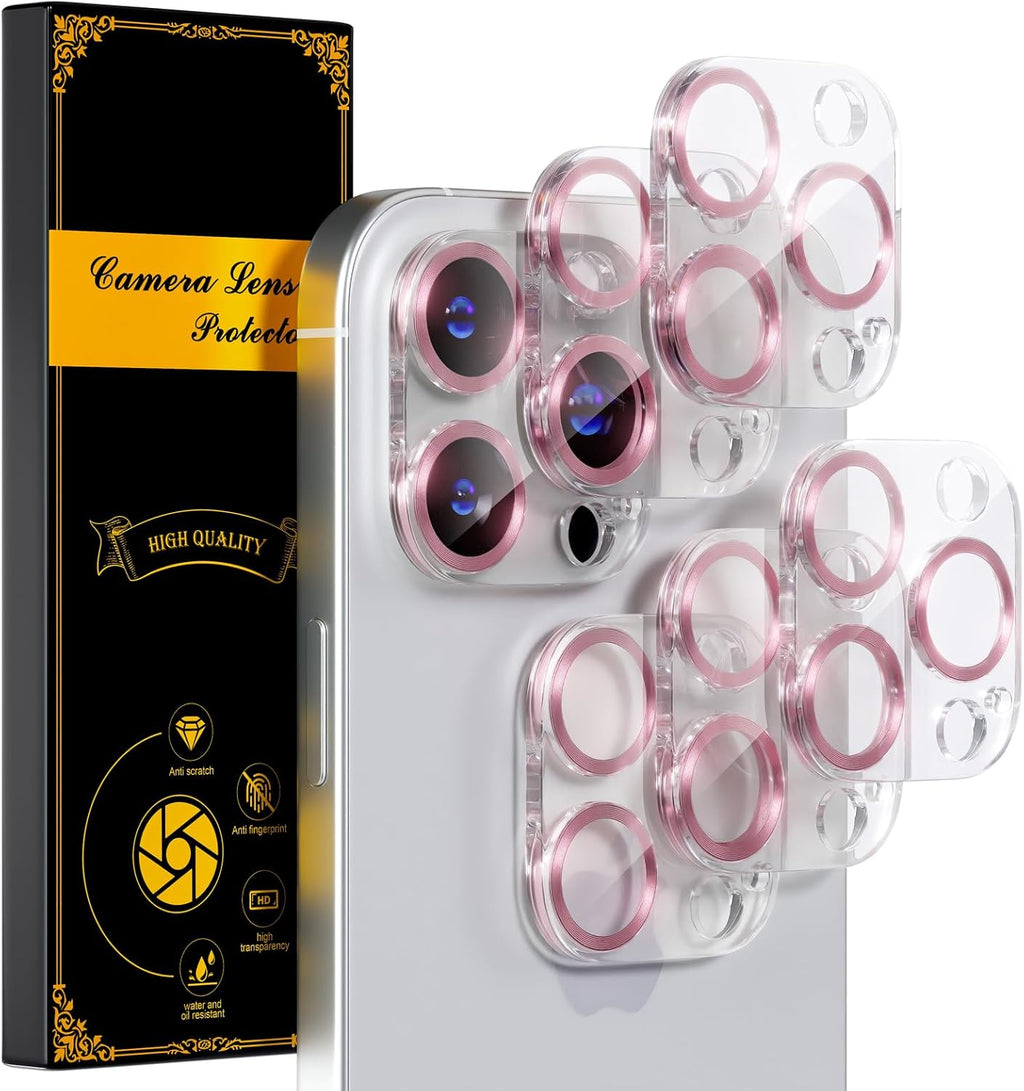 beuxece for 6 Pack iPhone 16 Pro/iPhone 16 Pro Max Camera Lens Protector [Drop Protection] [Case Friendly] [Easy Installation] 9H Tempered Glass Camera Screen Protector Cover, CD Pink