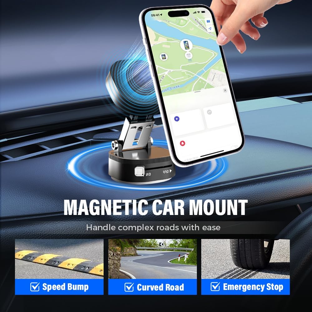 360° Adjustable Vacuum Magnetic Phone Holder, Foldable Magnetic Car Phone Holder for Your Car, Hands-Free Suction Cup Phone Mount for Car/Gym/Mirror/Smooth Surface for iPhone & Android (Pink)