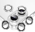 AGVEE 3+3 6 Pack for iPhone 16 6.1" / 16 Plus 6.7" Camera Lens Cover Protector, Bling Glitter & CD-Textured Metal Ring 9H Tempered HD Glass Camera Cover Protector Film, Glitter-Silver