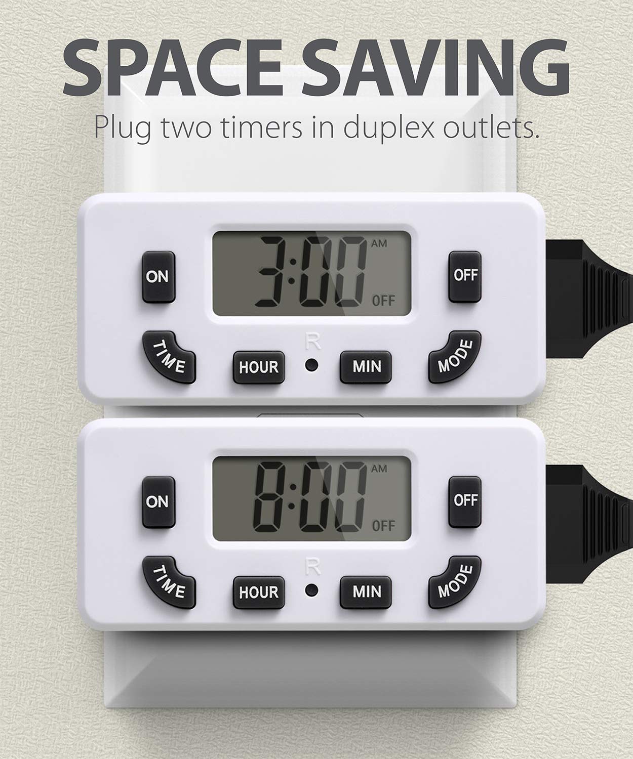 Fosmon 24 Hour Programmable Digital Timer Outlet (2 Pack), ON/Off Program, LCD Display, Mini Indoor Single Plug-in, 125V 15A for Seasonal Light, Lamp, Heater, Portable Fan, Aquarium