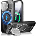 Camera Stand Case for iPhone 16E, [Compatible with Mag Safe] [Lens Cover] 2024 Version Military Grade Protective Soft Case for iPhone 16E 6.3 inch Men Women, Black