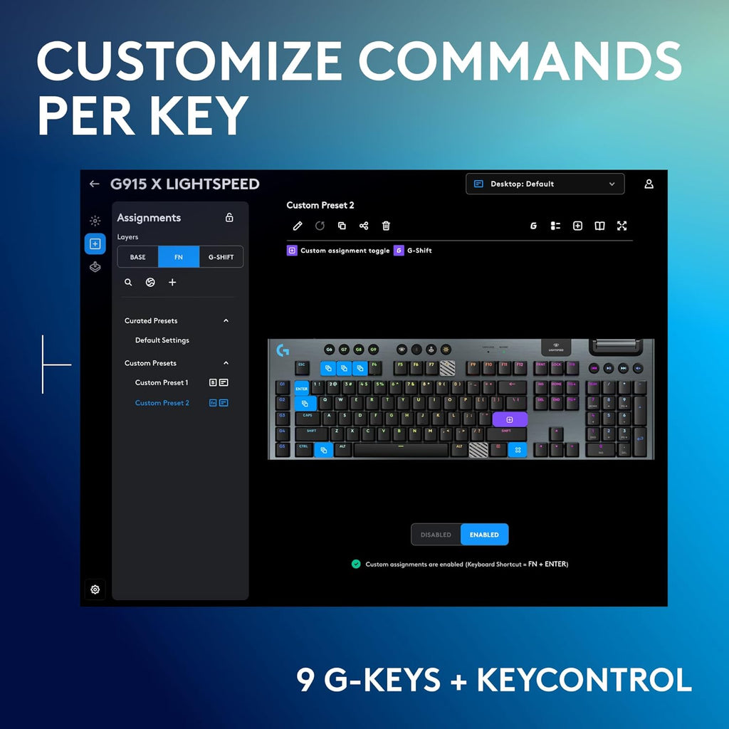 Logitech G915 X Lightspeed Wireless Mechanical Gaming Keyboard, Double-Shot PBT Keycaps, Fully Programmable Keys, RGB Backlit Mac/PC Gaming Keyboards, Aluminum Finish, GL Clicky Switches, Black