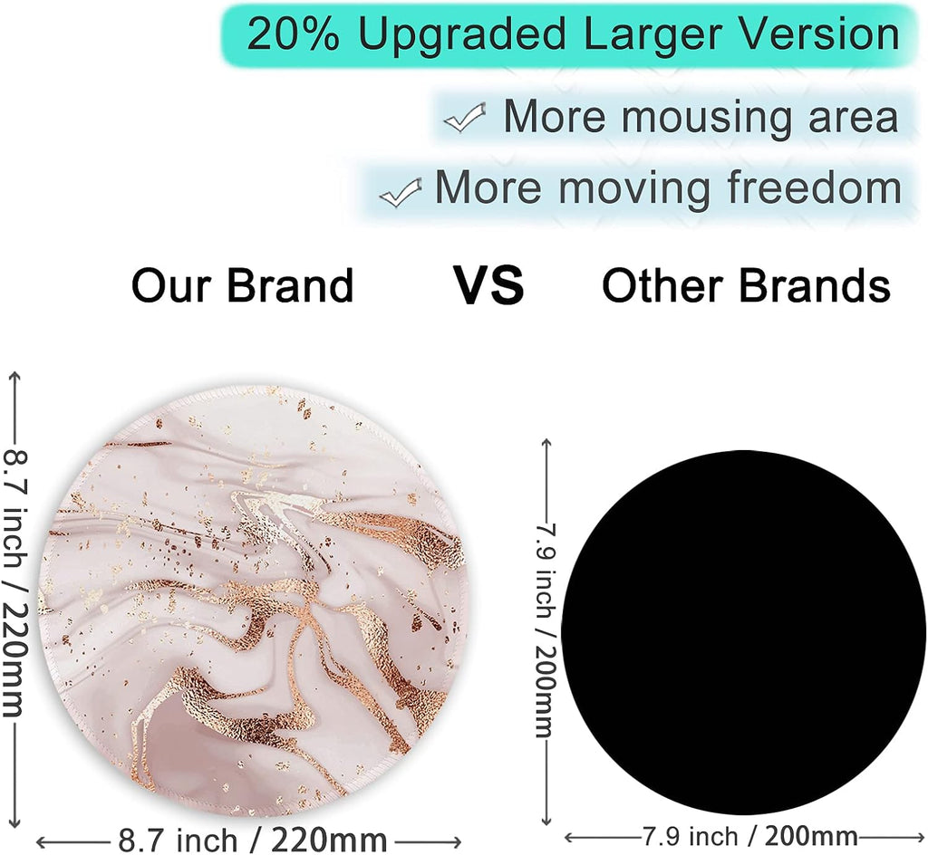 ITNRSIIET Round Mouse Pad with Stitched Edge Premium-Textured Waterproof Non-Slip Rubber Base Desktop Protection Mat Diameter 8.7 inches, Rose Gold Marbling