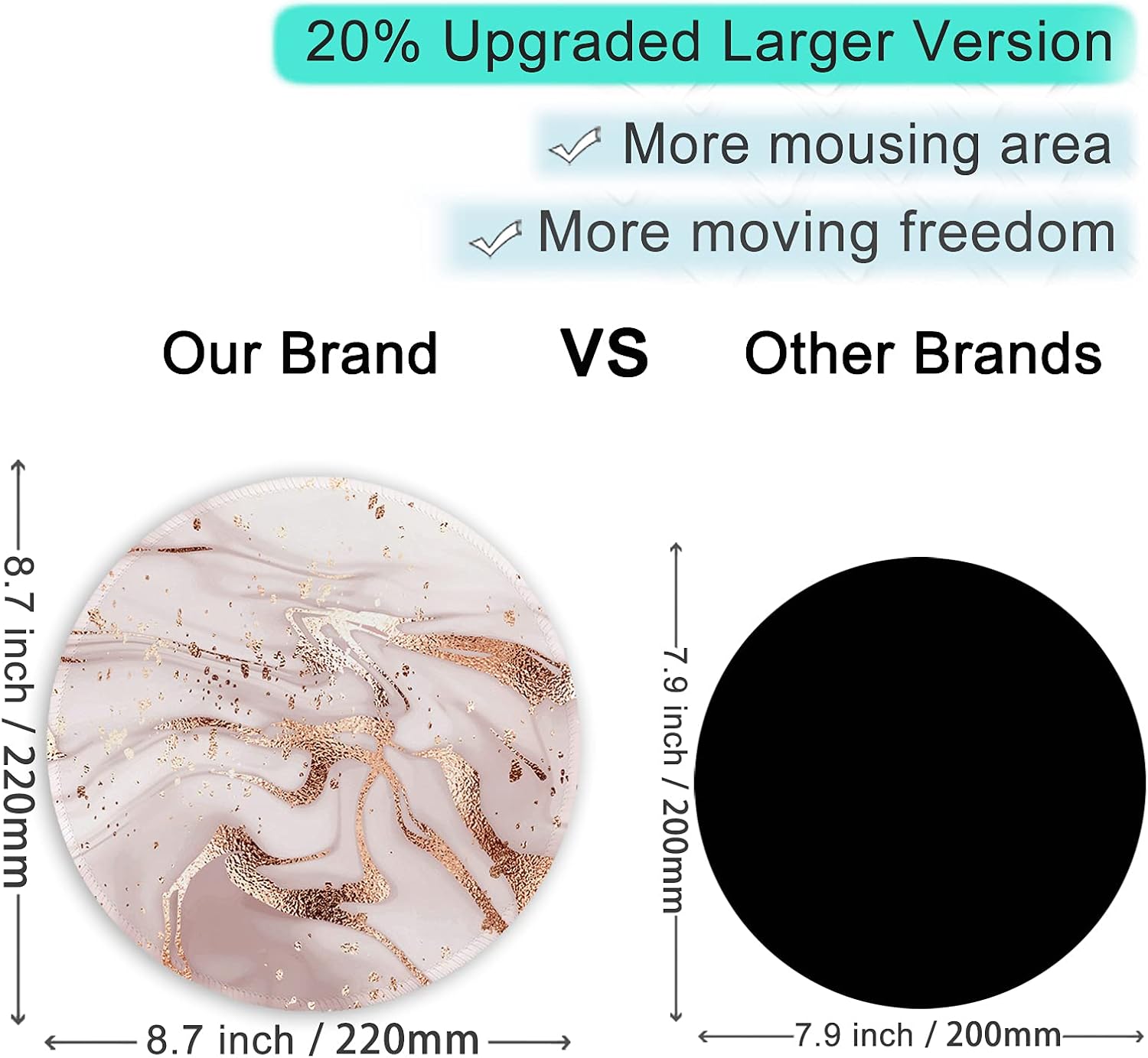 ITNRSIIET Round Mouse Pad with Stitched Edge Premium-Textured Waterproof Non-Slip Rubber Base Desktop Protection Mat Diameter 8.7 inches, Rose Gold Marbling