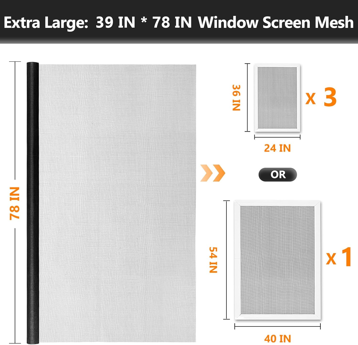 Window Screen Door Repair Kit, 39" x 78" Screen Door Mesh Replacement Kit, Durable Fiberglass Mesh Roll with Tools for Windows Doors Patio and Porch Replacement, Black
