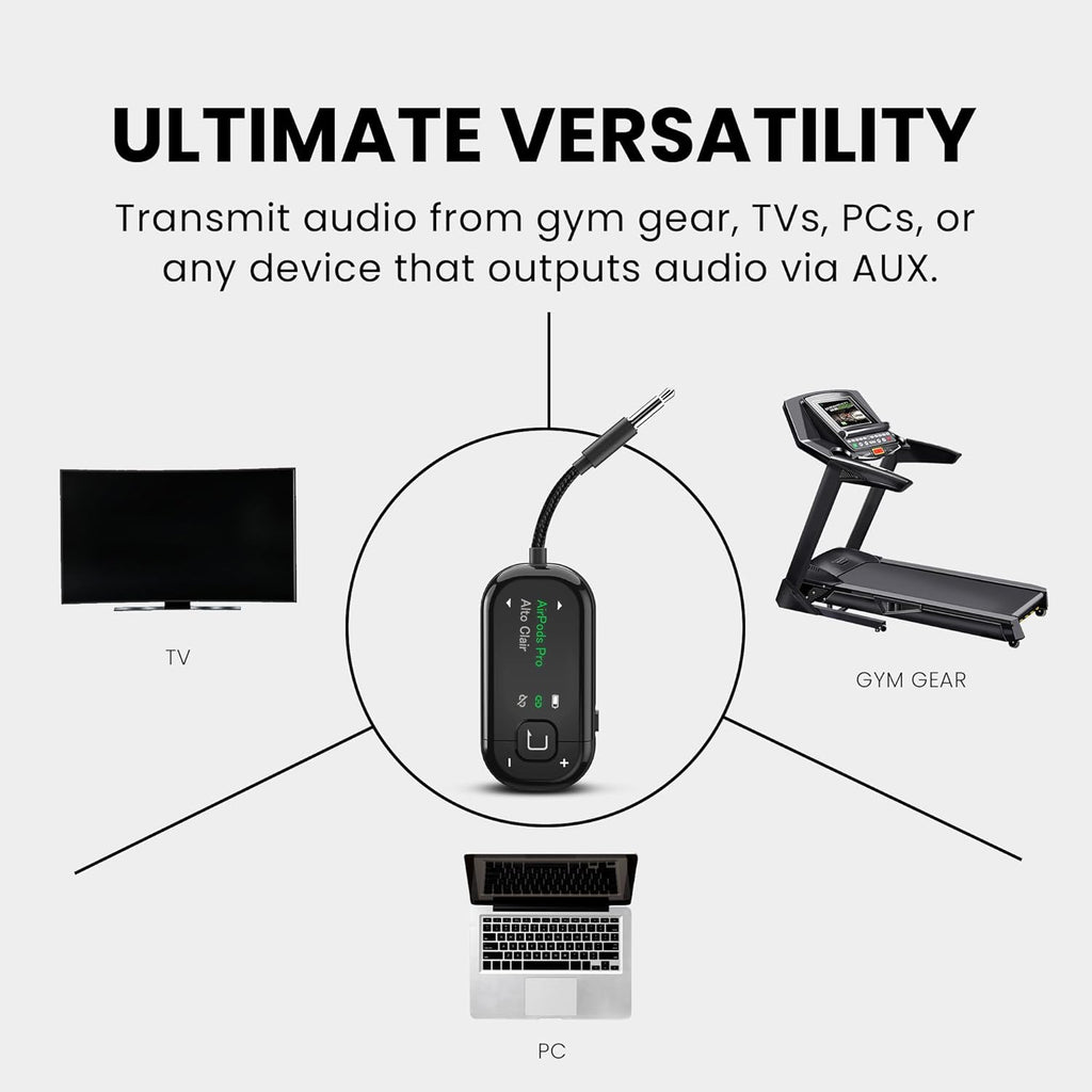 Avantree Voyager - Airplane Bluetooth Adapter for Headphones & AirPods, Bluetooth 5.4 with Latest Auracast & OLED Display, Qualcomm Chip, aptX Adaptive, Wireless Audio Transmitter for Travel & Flight