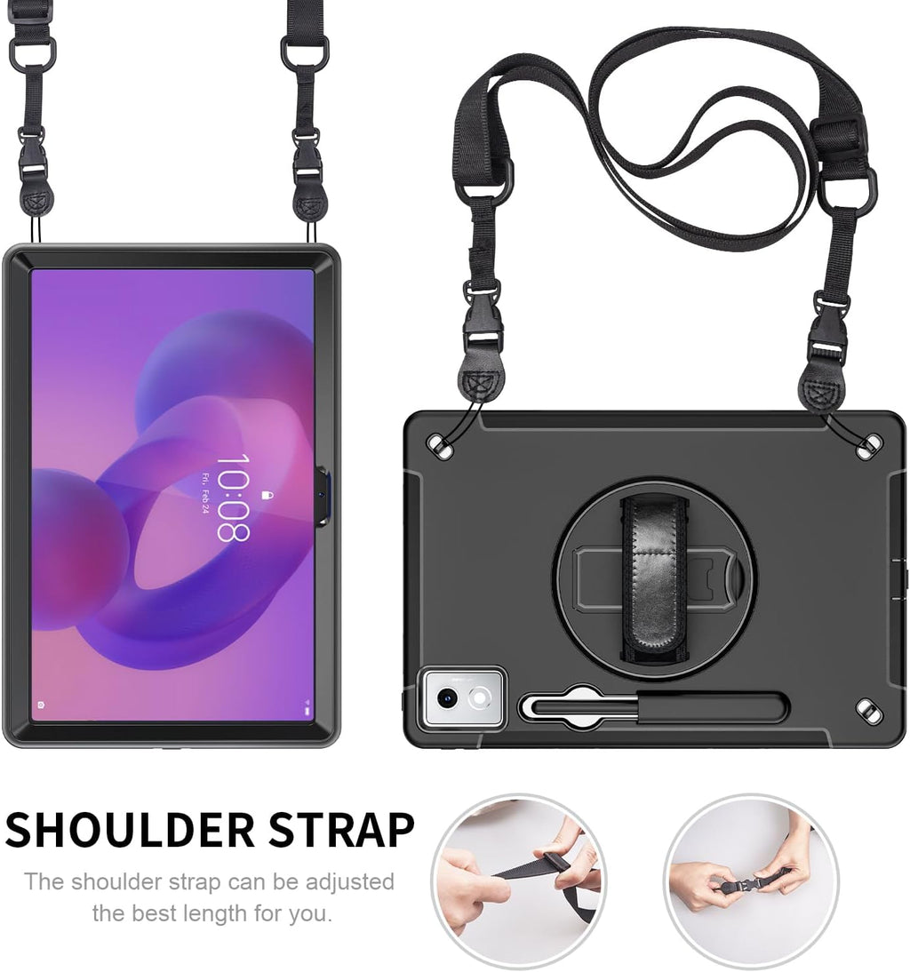 ZenRich Rugged Case for Lenovo Idea Tab Pro 12.7inch,Heavy Duty Shockproof Protective Case w/ [360 Rotating Kickstand] [Hand Strap][Shoulder Belt] for Lenovo Idea Tab Pro 2025 Realease Black