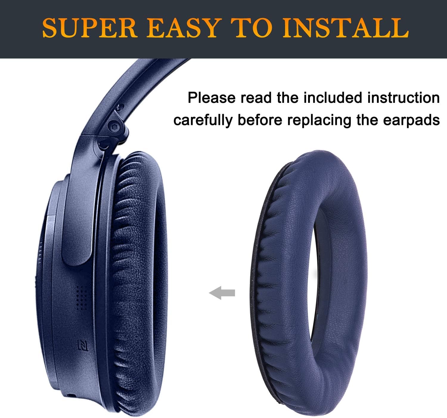 SoloWIT Replacement Earpads Cushions for Bose QuietComfort 35 (QC35) & Quiet Comfort 35 II (QC35 ii) Headphones, Ear Pads with Softer Leather, Noise Isolation Foam, Added Thickness (Midnight Blue)