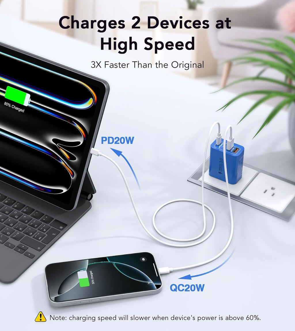 40W USB C Super Fast Charger Cube, 2 Pack PD + QC Charging Block Power Adapter 4 Port Wall Mount Plug for iPhone 16 15 14 13 12, Motorola, LG, Google Pixel 6a/6 Pro/6/5a/5/4/4A Box Brick (Dark Blue)