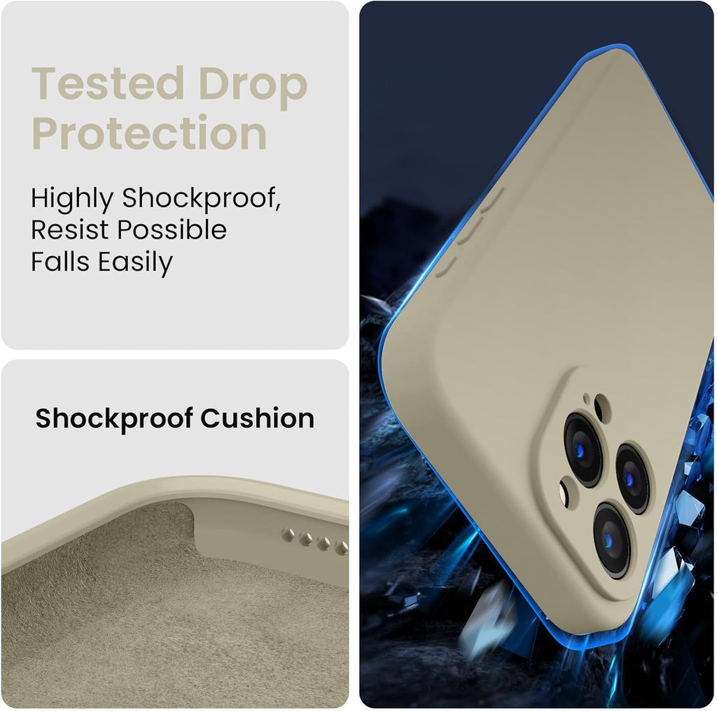 FireNova Designed for iPhone 15 Pro Max Case, Silicone Upgraded [Camera Protection] Phone Case with [2 Screen Protectors], Soft Anti-Scratch Microfiber Lining Inside, 6.7 inch, Khaki