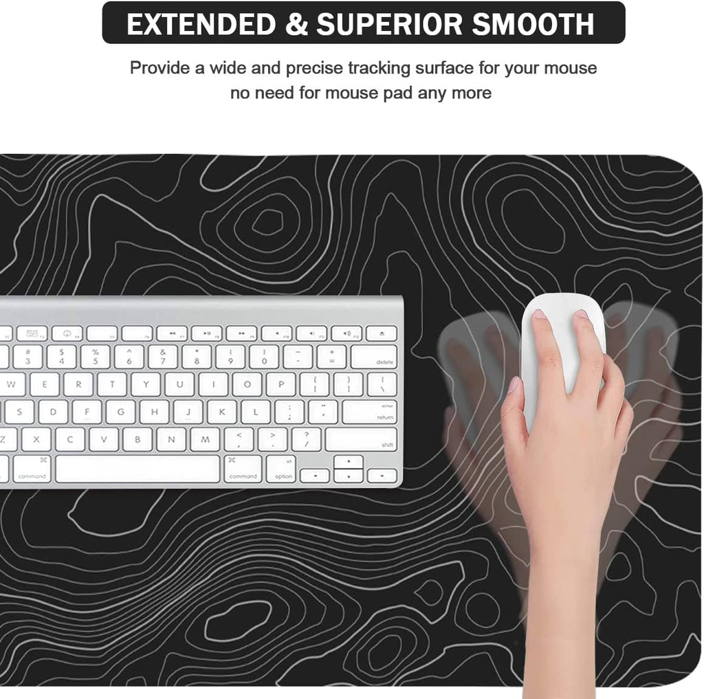 Topographic Mouse Pad, Extended Gaming (35.4x15.7 in), Desk Mat Laptop Waterproof Decor Writing for Work, Game, Office, Home - Topographic Contour