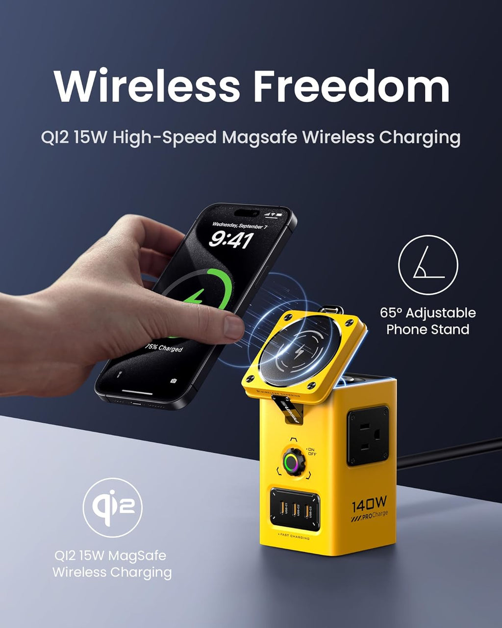 PISEN 8-in-1 Mag-Safe Charger Stand - 140W Charging Station for Multiple Devices Mag-Safe Stand Magnetic Qi2 Wireless Charger for iPhone 16/15/14/13/12, Magnetic Charger for Apple Watch (Yellow)