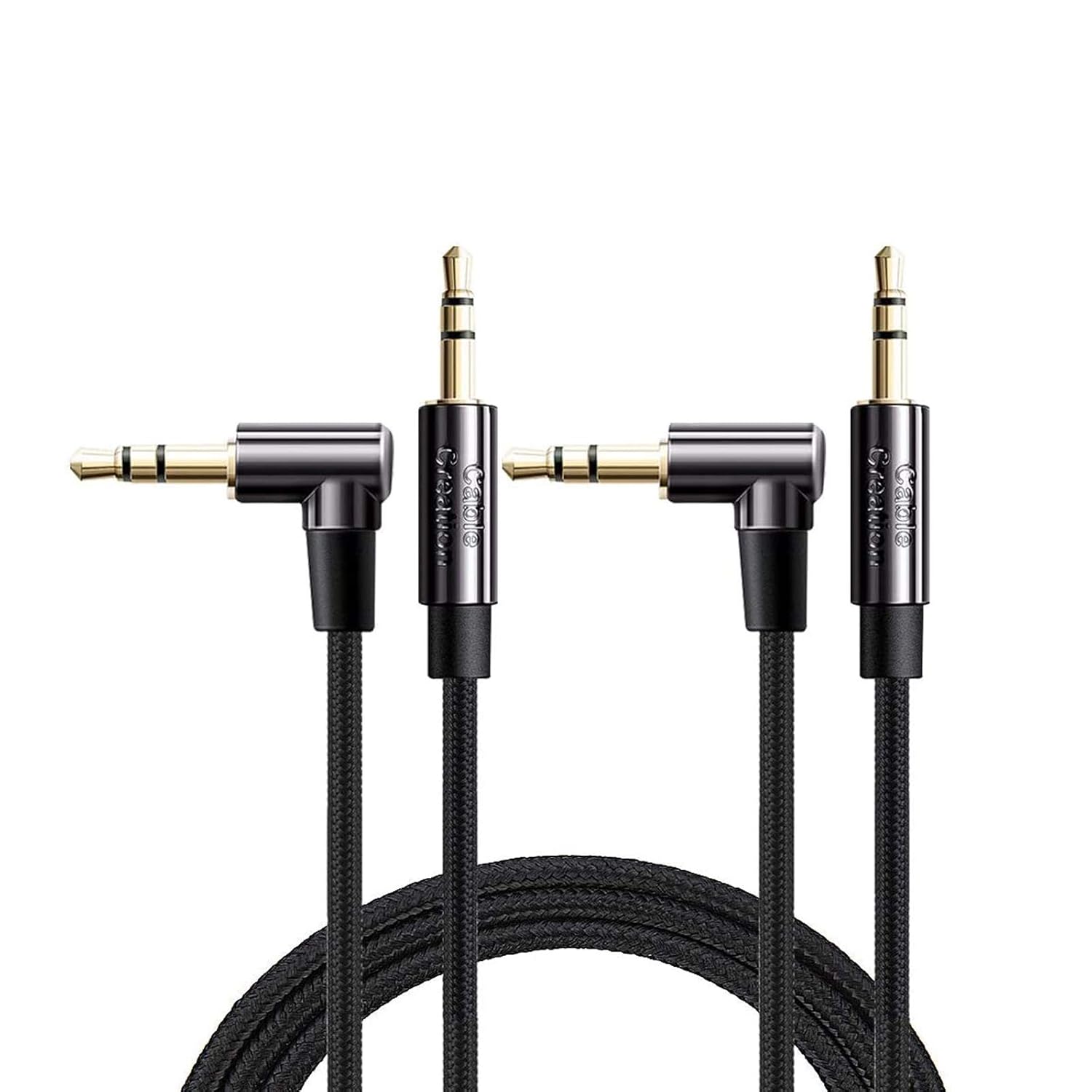 CableCreation 2-Pack 3.5mm Aux Cable 3FT/0.9m, 90 Degree 3.5mm Male to Male HiFi Cable with Silver-Plating Copper Core for Car Stereos, iPhones, PS4 Headset, Beats, Echo-Dot, 24K Gold Plated