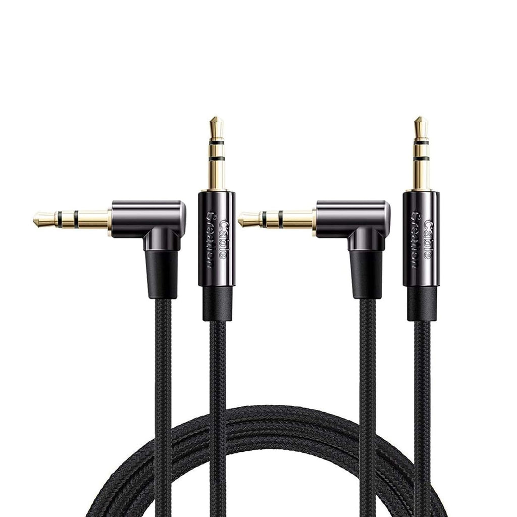 CableCreation 2-Pack 3.5mm Audio Cable 6FT/1.8m, 3.5mm Right Angle Auxiliary Stereo HiFi Cable with Silver-Plating Copper Core for Car Stereos, iPhones, Tablets, Laptops, 24K Gold Plated, Black