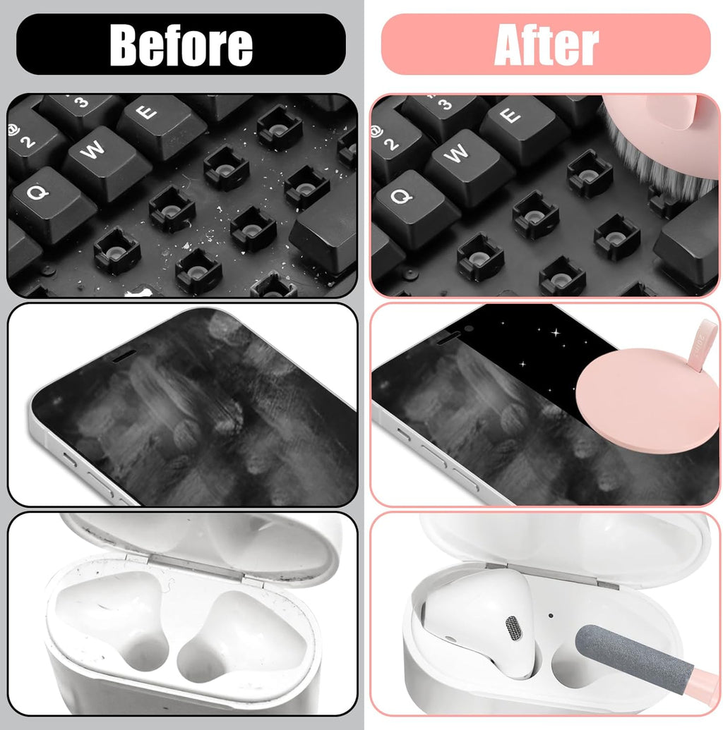 walrfid Laptop Phone Screen Cleaner Kit, Computer Keyboard Brush Cleaning Spray for iPhone AirPods MacBook iPad, 20-in-1 Electronic Device Clean Tool for Camera Earbud Car Screens (Pink)
