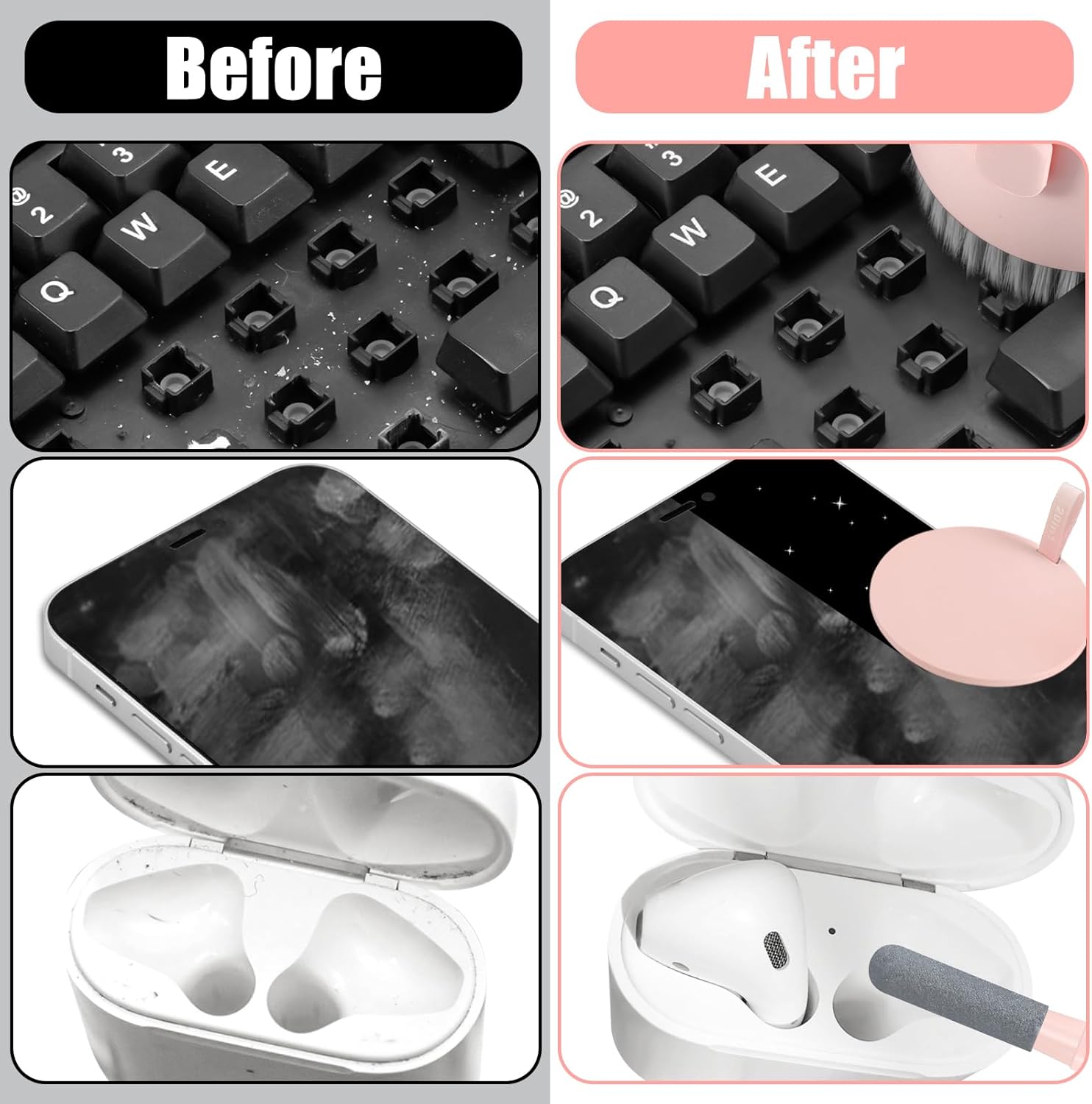 walrfid Laptop Phone Screen Cleaner Kit, Computer Keyboard Brush Cleaning Spray for iPhone AirPods MacBook iPad, 20-in-1 Electronic Device Clean Tool for Camera Earbud Car Screens (Pink)