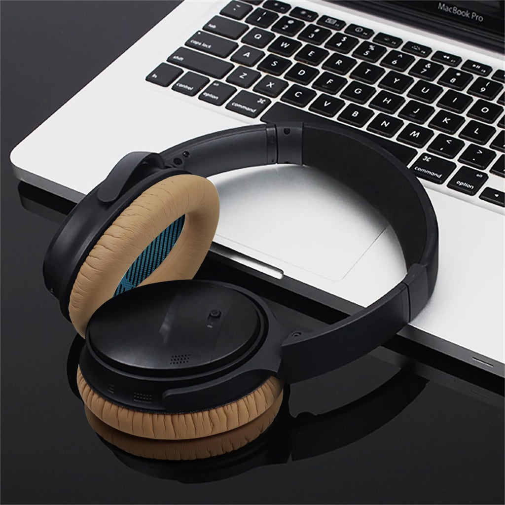Replacement Ear Pads for Bose QuietComfort 15(qc15/QC15), Headphone Ear Covers, High Density Memory Cotton, Soft Leather, Adaptive Noise Isolation Headphones Pads Cushions-Khaki