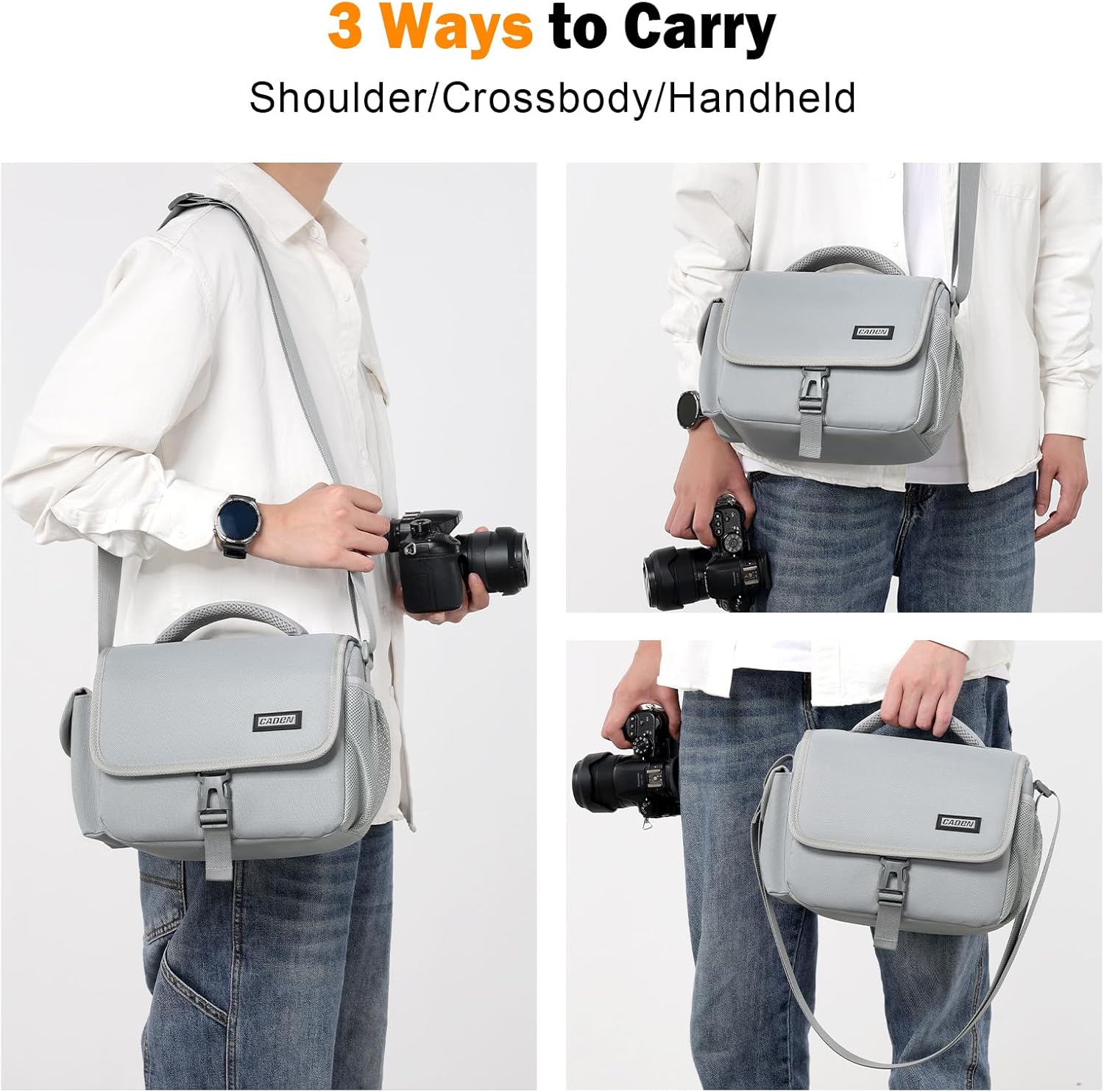 CADeN Camera Bag Case Shoulder Crossbody Bag Compatible for Nikon, Canon, Sony, DSLR SLR Mirrorless Cameras and Lenses (1.0 Grey, Small)