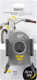 Nite Ize Squeeze Rotating Smartphone Bar Mount - Bike Mount Phone Holder for Handlebars - Phone Holster Accessories - Rotating Phone Holder with Easy-to-Squeeze Levers - Translucent