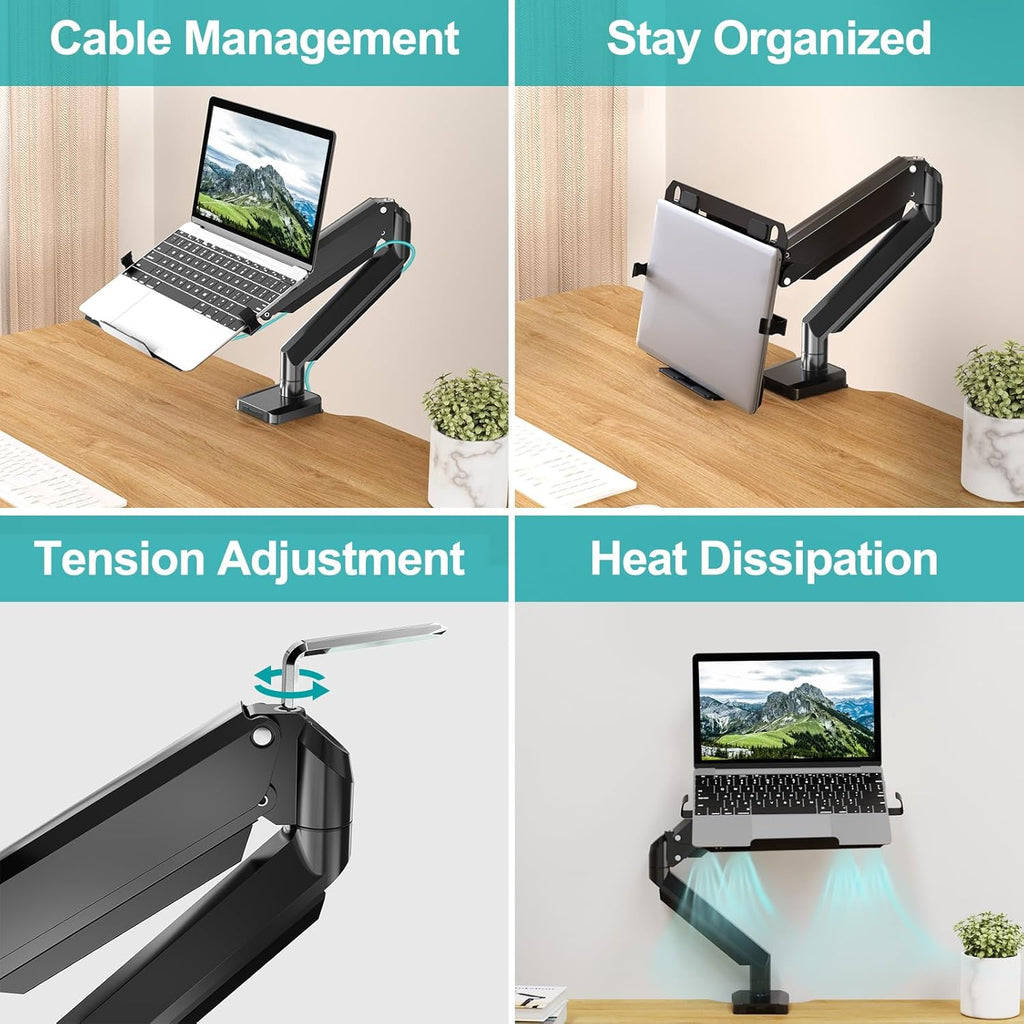 MOUNT PRO Laptop Arm Mount for Desk, 2 in 1 Function Monitor Laptop Stand, Fits Max 17" Notebook and 32" Computer Screen, Aluminum Single Monitor Holder with Adjustable Tray, Holds up to 19.8lbs