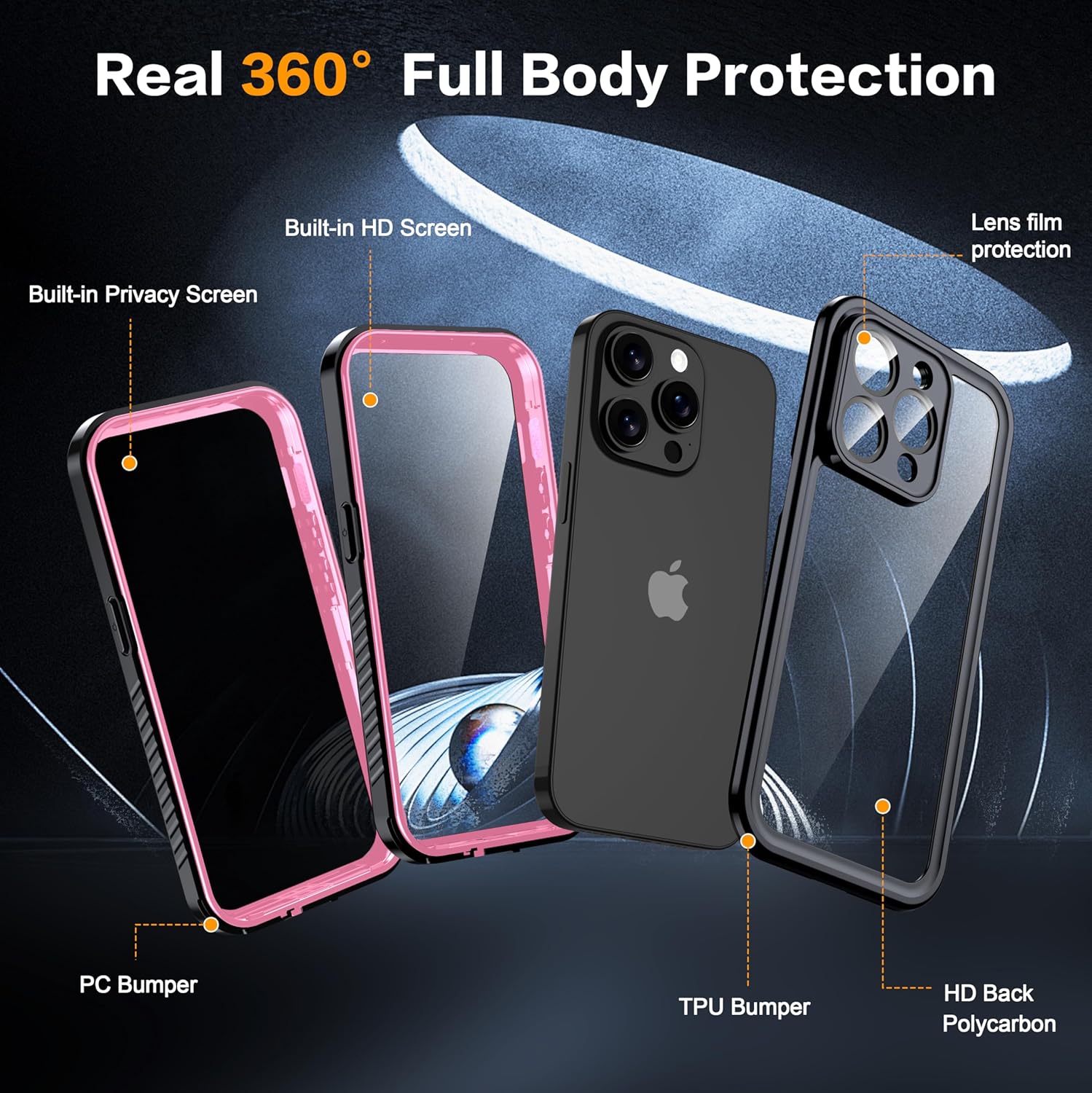 for iPhone 14 Pro Case Waterproof - Built-in Privacy Screen Protector & HD Screen Protector [IP68 Underwater] Shockproof Dustproof Full Body Protection iPhone 14 Pro Phone Case Pink