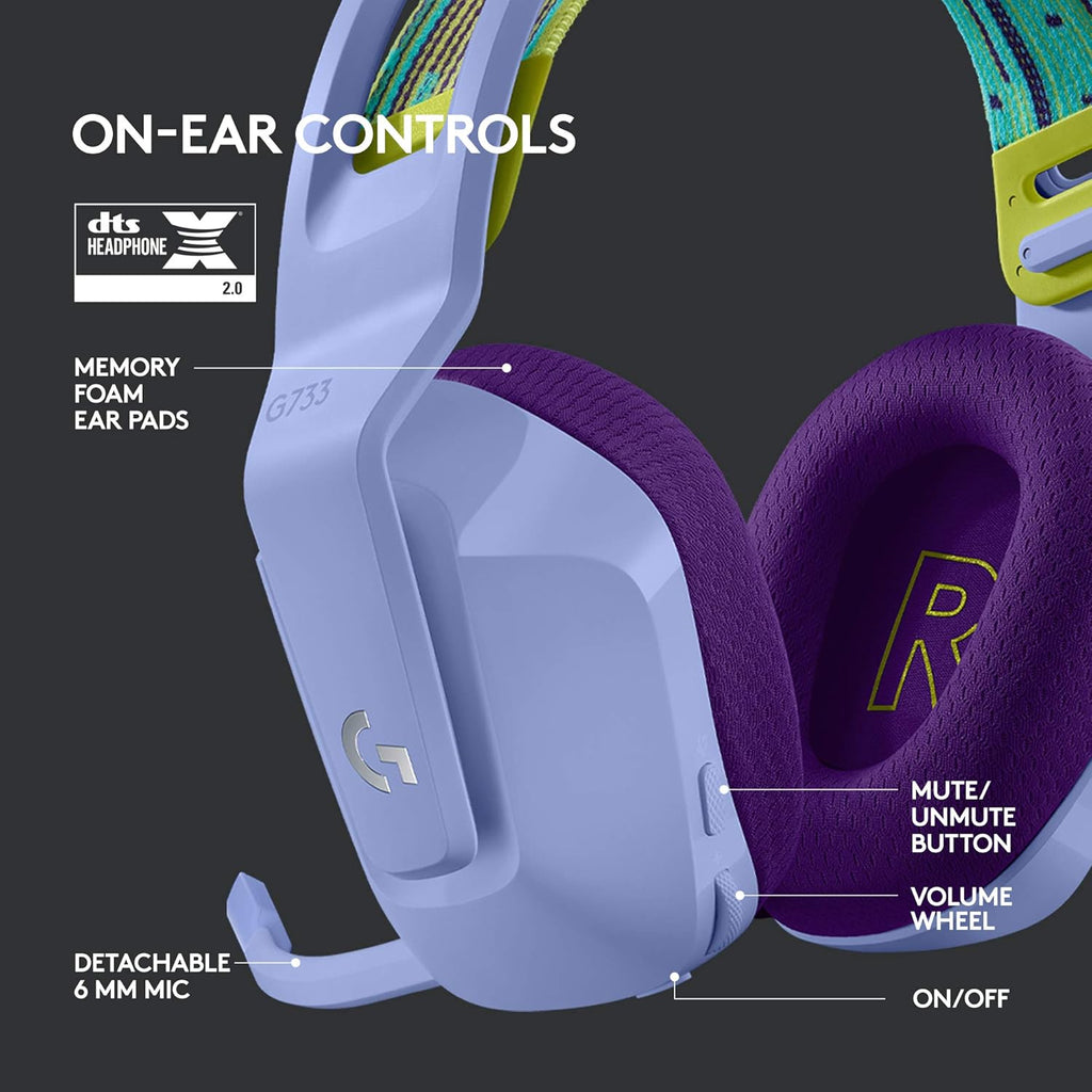 Logitech G733 Lightspeed Wireless Gaming Headset + Litra Beam LX Premium Dual-Sided RGB LED Streaming Key Light - Lilac