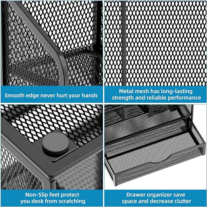 Marbrasse Mesh Pen Holder for Desk, Desk Organizers and Accessories for Office - Image 6