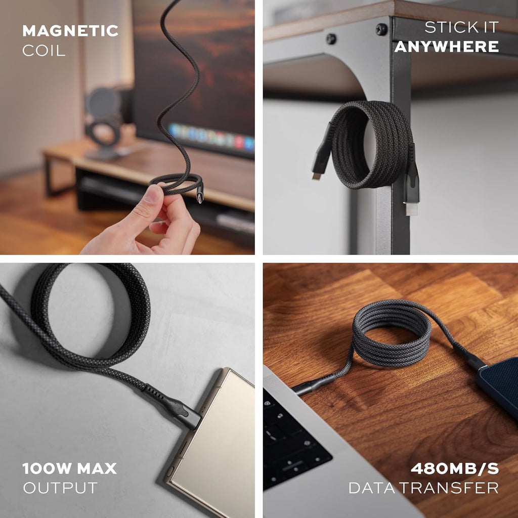Statik MagStack Pro USB C to USB C Cable, Clutter-Free Magnetic Type C Charger Fast Charging Cord, Magnetic Charging Cable, Compatible with iPhone 16 Pro Max, 15, Galaxy S21, 100W 6FT/2M, 3-Pack