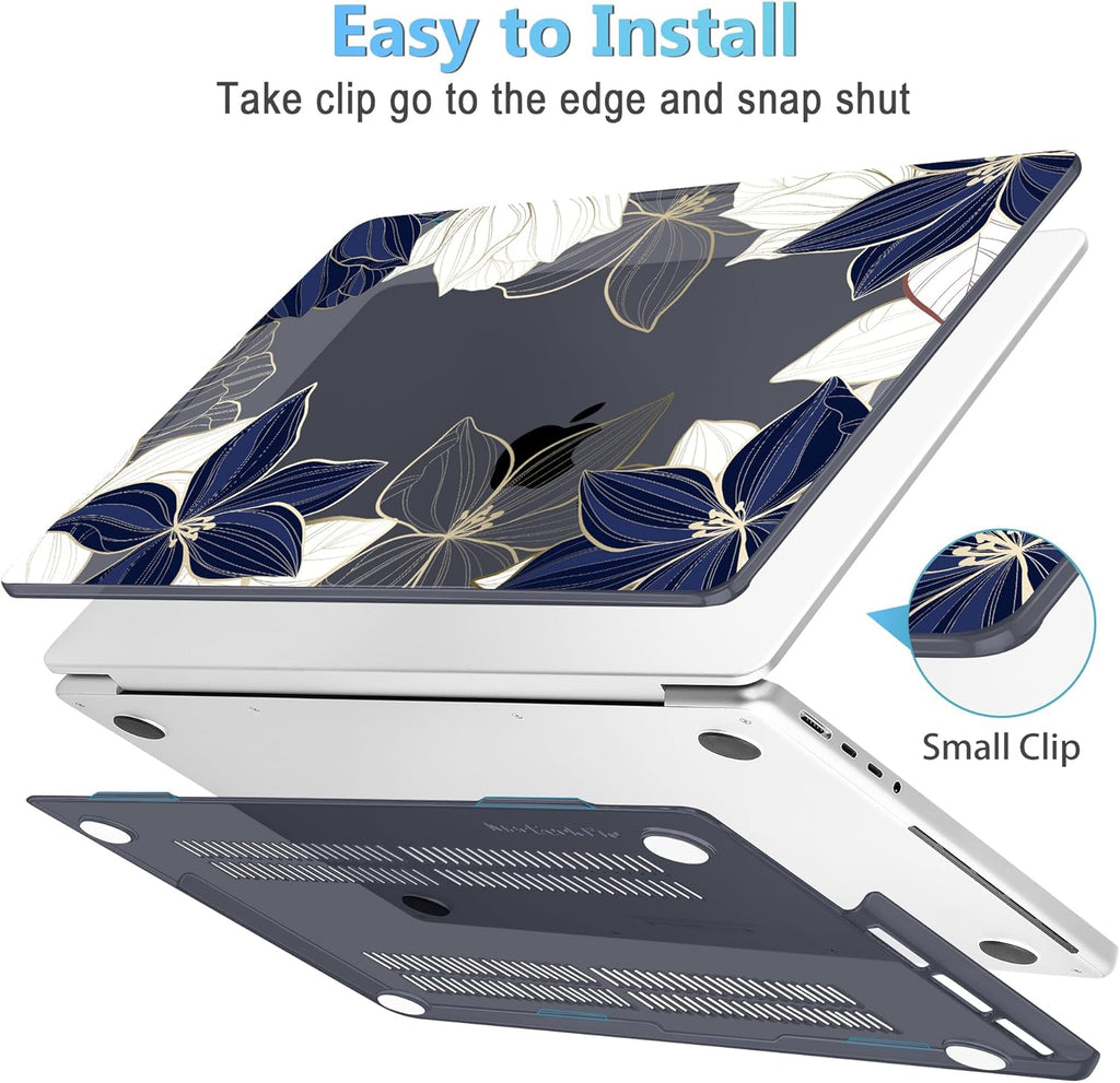Mektron Case for MacBook Pro 16" M4 A3403 A3186 M3 A2991 M2 A2780 M1 A2485 (2021/2023/2024) Pro/Max with Touch ID, Hard Shell Plastic Laptop Cover Keyboard Cover Screen Protector, Gold line Lily