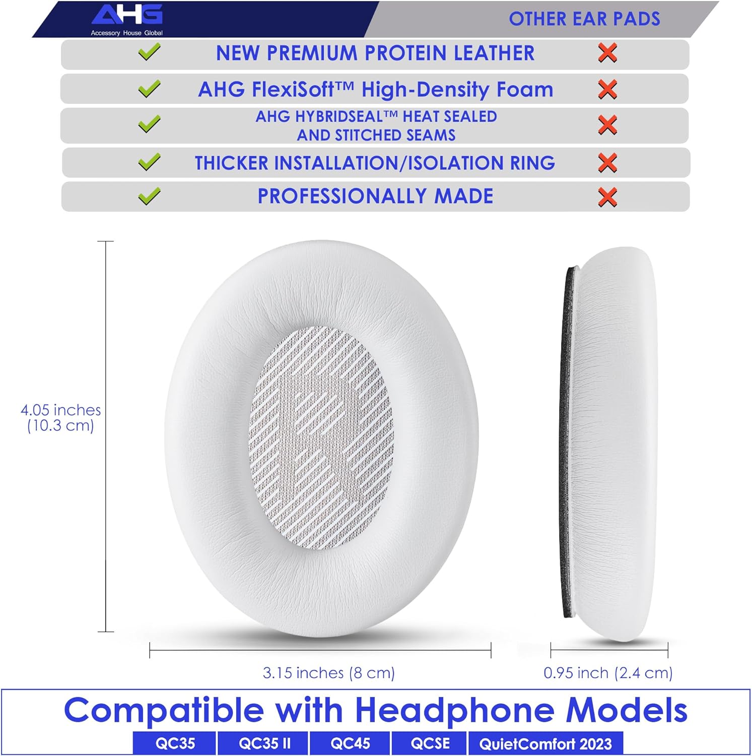 Replacement QC Ear Pad and Headband Pad Kit Cushion. Compatible with Bose QuietComfort (2023) QC45 QC35 QC35 II QC SC QC SE Wireless Noise Cancelling Headphones (White)
