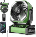 KITWLEMEN Camping Fan with Light - 20000mAh Rechargeable Battery Fan, 60Hrs Max Run Time, 4 Speeds, Timer, Auto Oscillation, 270° Pivot & Hook for Camping, Power Outage, Hurricane