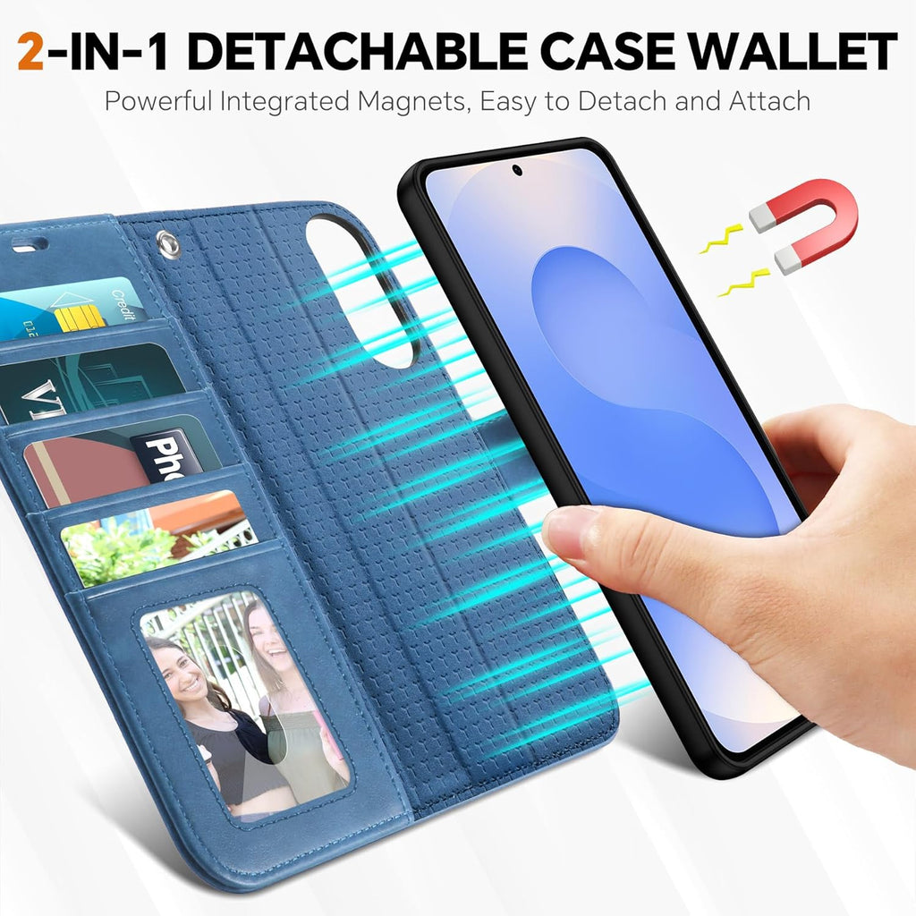 TUCCH Case Wallet for Galaxy S25 Edge, Removable [Wireless Charging] Wrist Strap PU Leather Magnetic Stand RFID Blocking [4 Card Slots] Detachable Protective Folio for Galaxy S25 Edge 6.7", Light Blue