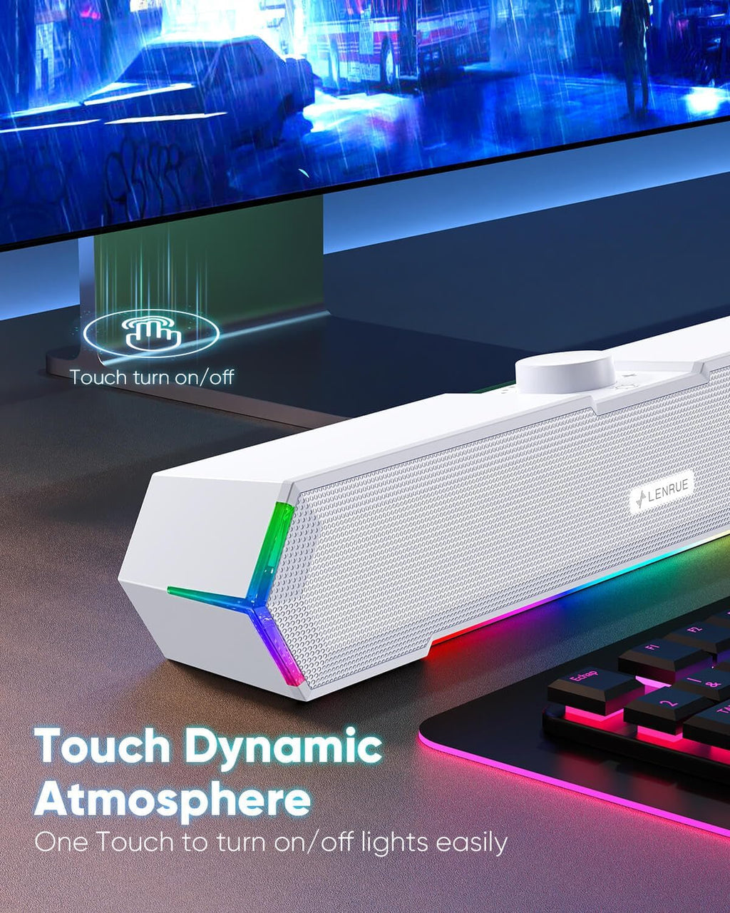 LENRUE G11 Computer Speakers for Desktop, Touch Lights PC Speakers with Surge Clear Sound, USB C/USB Powered for Computer Desktop PC Laptop Monitor (White)