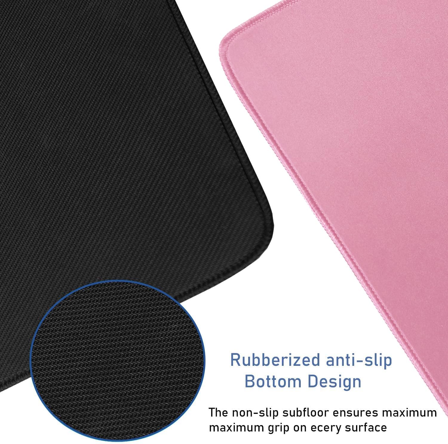 Large Mouse Pad with Stitched Edges, Durable Non-Slip Natural Rubber Base, Waterproof Computer Keyboard Pad Mat for Esports Pros/Gamer/Desktop/Office/Home - Pink
