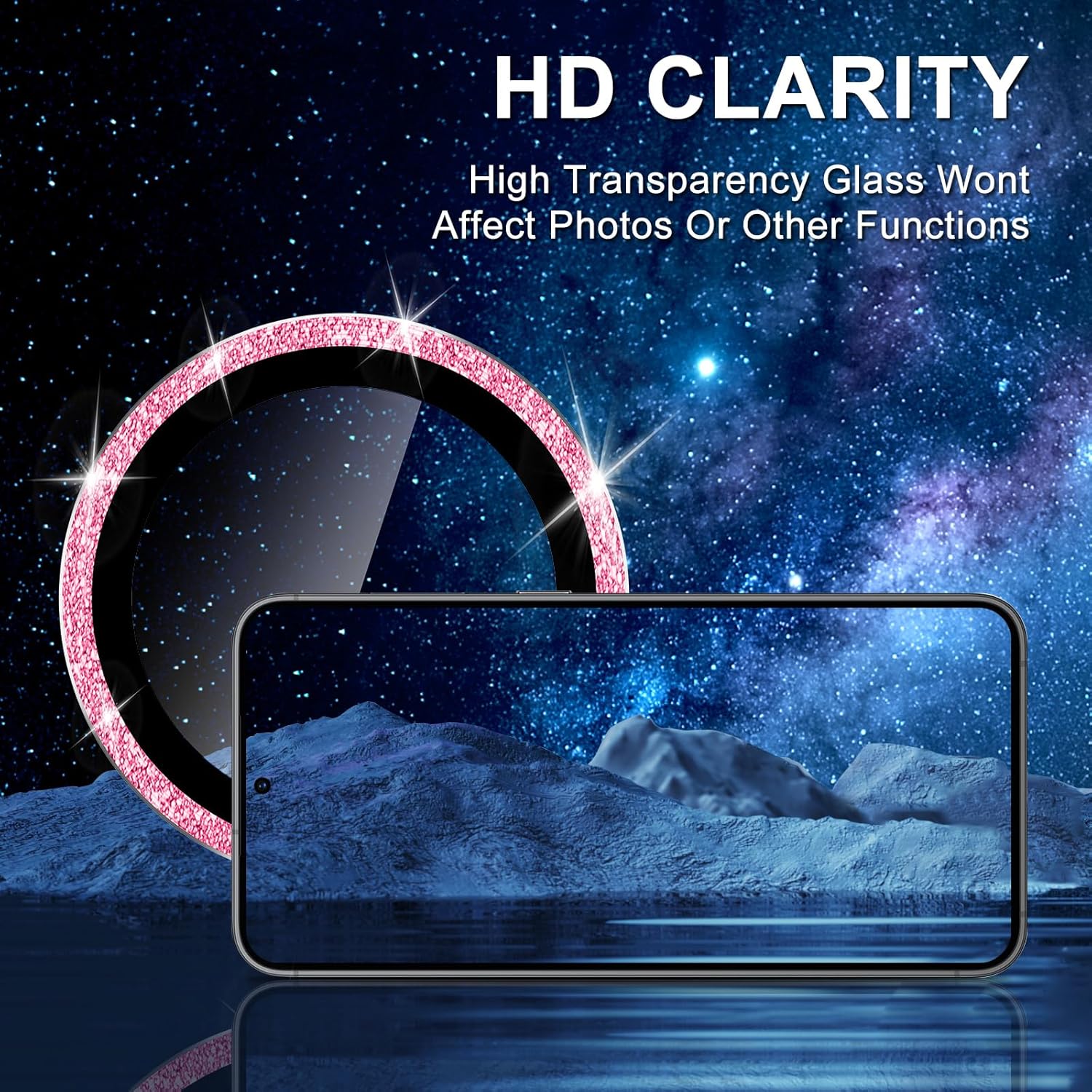 for Samsung Galaxy S25 Edge Camera Lens Protector, Individual Metal Ring Tempered Glass Lens Cover, [Strong Adsorption] Scratch Resistant Ultra-Thin HD Clear Lens Cover, 1 Set-Pink Sparkly