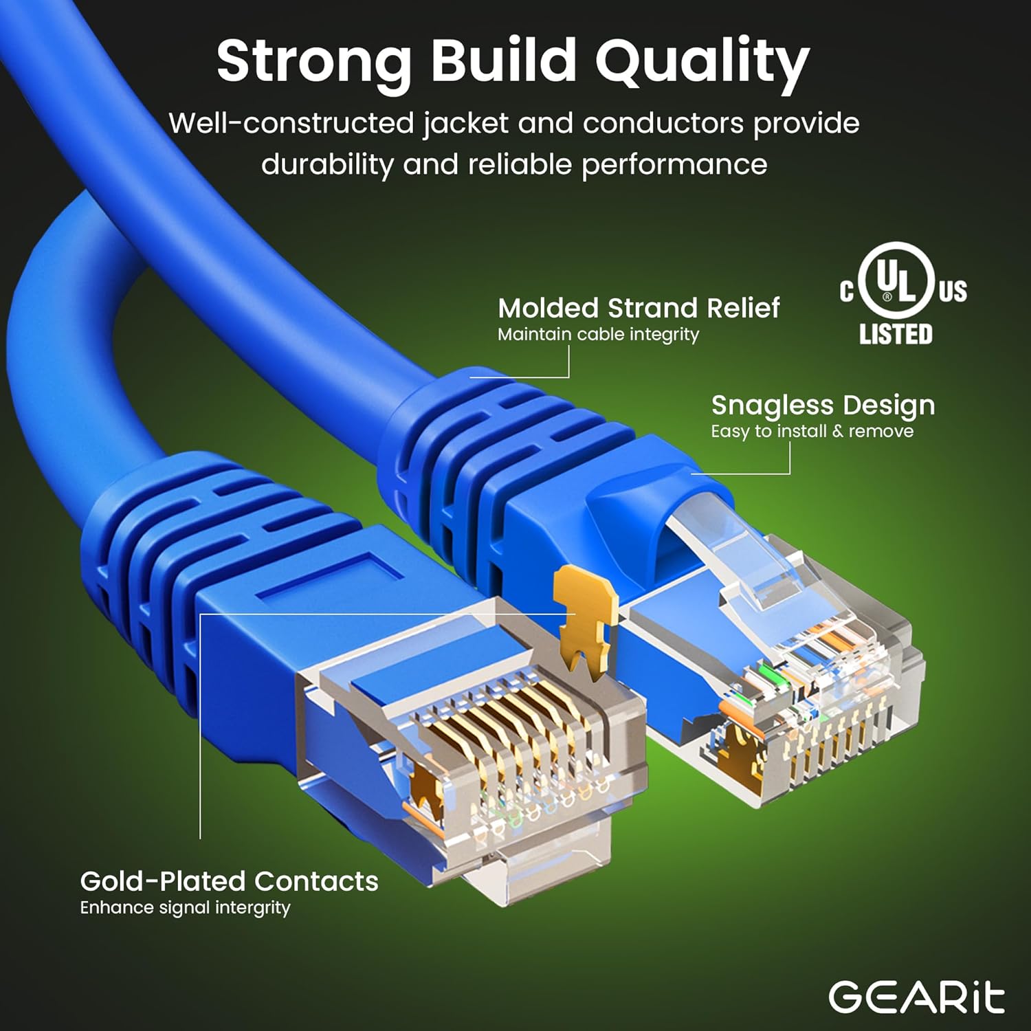 GearIT Cat 6 Ethernet Cable Pack - 24-Pack 5 ft Cat6 Ethernet Patch Cables | RJ45 Network Patch Cable, 10 Gbps Snagless Gold-Plated Connectors - Ethernet Cable Cat 6 for PC, TV, Router - Blue