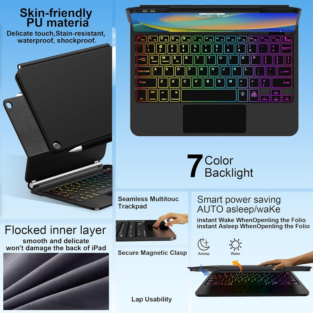 for iPad 9th Generation Case with Keyboard,Magic Style Keyboard Case for iPad 9th/8th/7th Gen 10.2 inch - Floating Cantilever Magnetic Stand Multi-Touch Trackpad (Black)