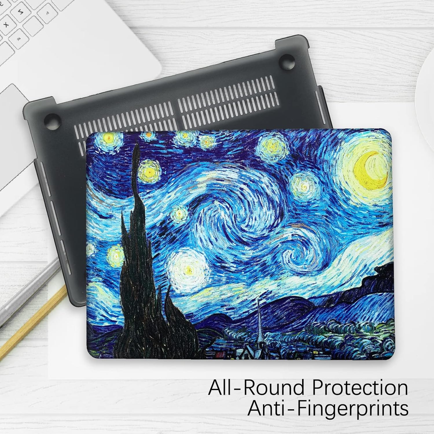 Berkin Arts for MacBook Pro 14 inch Cover A3401 A3185 A3112 A2992 A2918 A2779 A2442 with M4 M3 M2 M1 Chip(2021-2024 Release) Keyboard & Screen Cover Post-Impressionism (The Starry Night by Van Gogh)