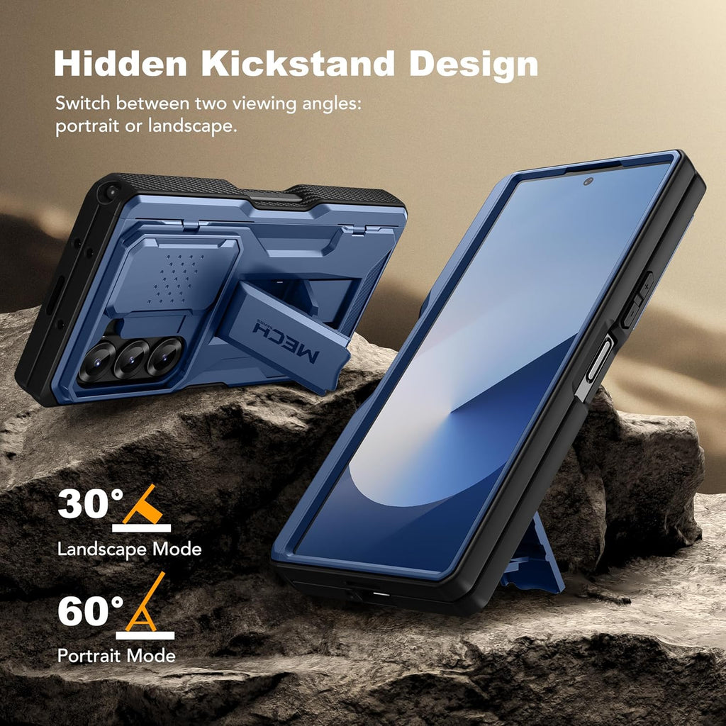 TONGATE for Z Fold 6 Case, [with S Pen Slot & Hinge Protection] [Tempered Glass Screen Protector] Full-Body Military Drop Phone Case for Samsung Galaxy Z Fold 6 with Kickstand & Belt Clip, Blue