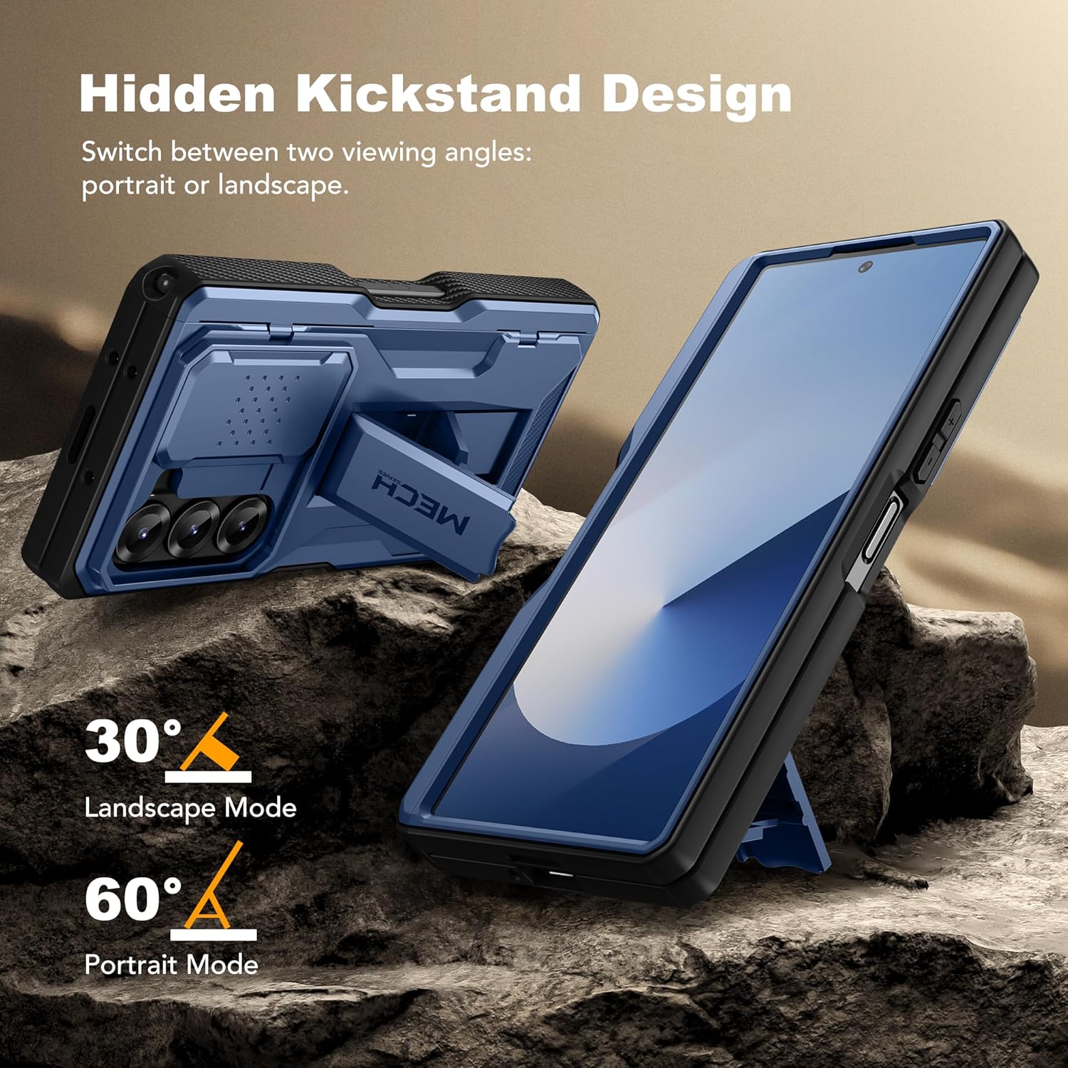 TONGATE for Z Fold 6 Case, [with S Pen Slot & Hinge Protection] [Tempered Glass Screen Protector] Full-Body Military Drop Phone Case for Samsung Galaxy Z Fold 6 with Kickstand & Belt Clip, Blue