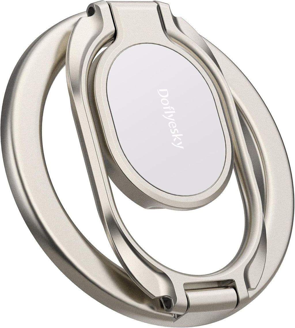 Magnetic Phone Grip Compatible with MagSafe Ring Holder, Metal Double Adjustable Gym Finger Ring Grip and Stand, Removable Phone Grip for iPhone, iPad and Smartphones (Natural Titanium)