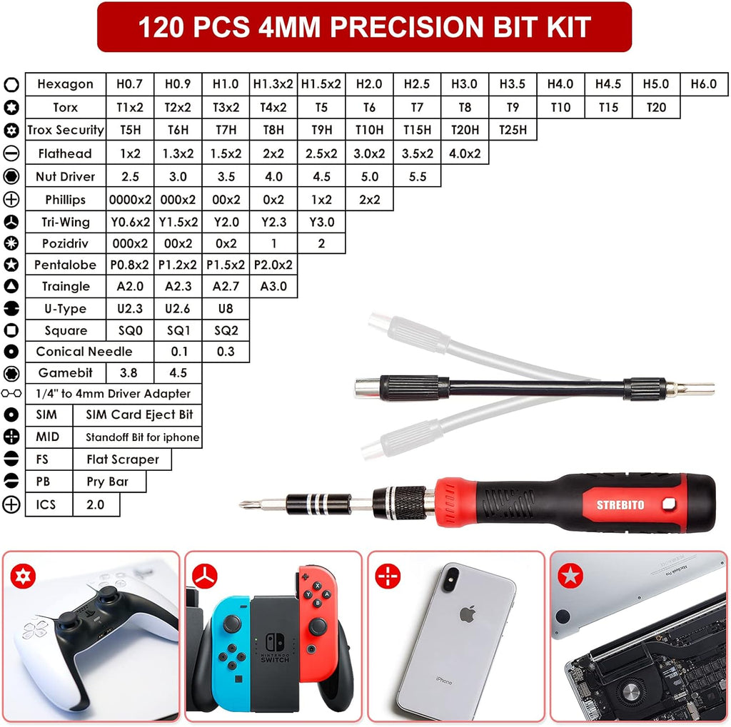 STREBITO Precision Screwdriver Set 191-Piece Multi-Bit Screwdriver 1/4 Inch Nut Driver Home Improvement Tool Electronic Repair Kit for Computer, iPhone, Laptop, PC, Cell Phone, PS4, Xbox, Nintendo