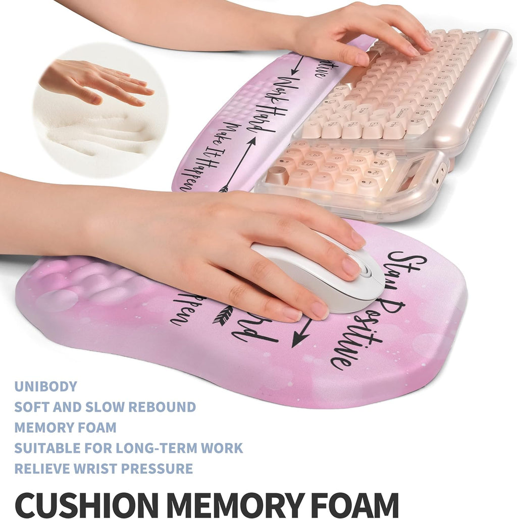 2-in-1 Ergonomic Set, Wave Keyboard Wrist Rest and Massage Slope Mouse Pad Wrist Support, Rebound Memory Foam for Relieve Carpal Tunnel Syndrome and Wrist Pain (Stay Positive)