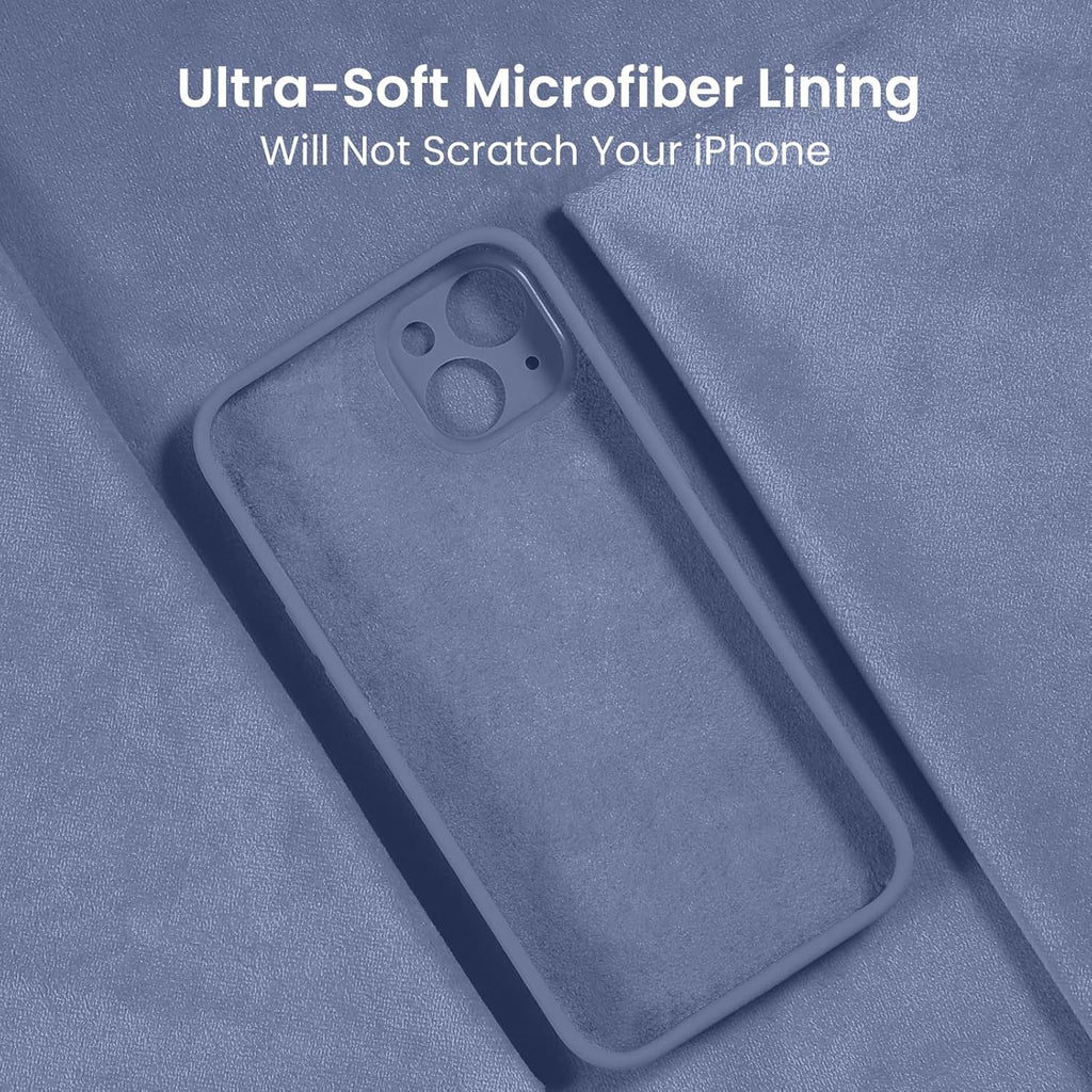 FireNova Designed for iPhone 15 Plus Case, Silicone [Camera Protection] Case with [2 Screen Protectors], Soft Anti-Scratch Microfiber Lining Inside, 6.7 inch, Lavender Gray