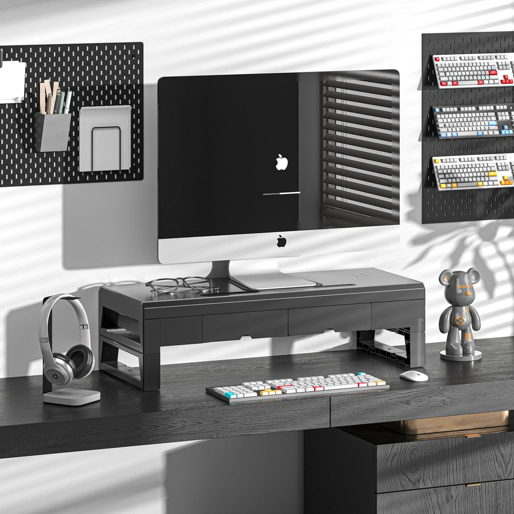 Computer monitor stand with 2 drawer ，Laptop Desk Shelf & Monitor Riser 21.6 inches long desk riser Monitors/PC/Laptop/Computer Space Saver Organizer ，Heavy Duty Gift Gaming Studio Offic (Basic Version, 500mm Drawer)